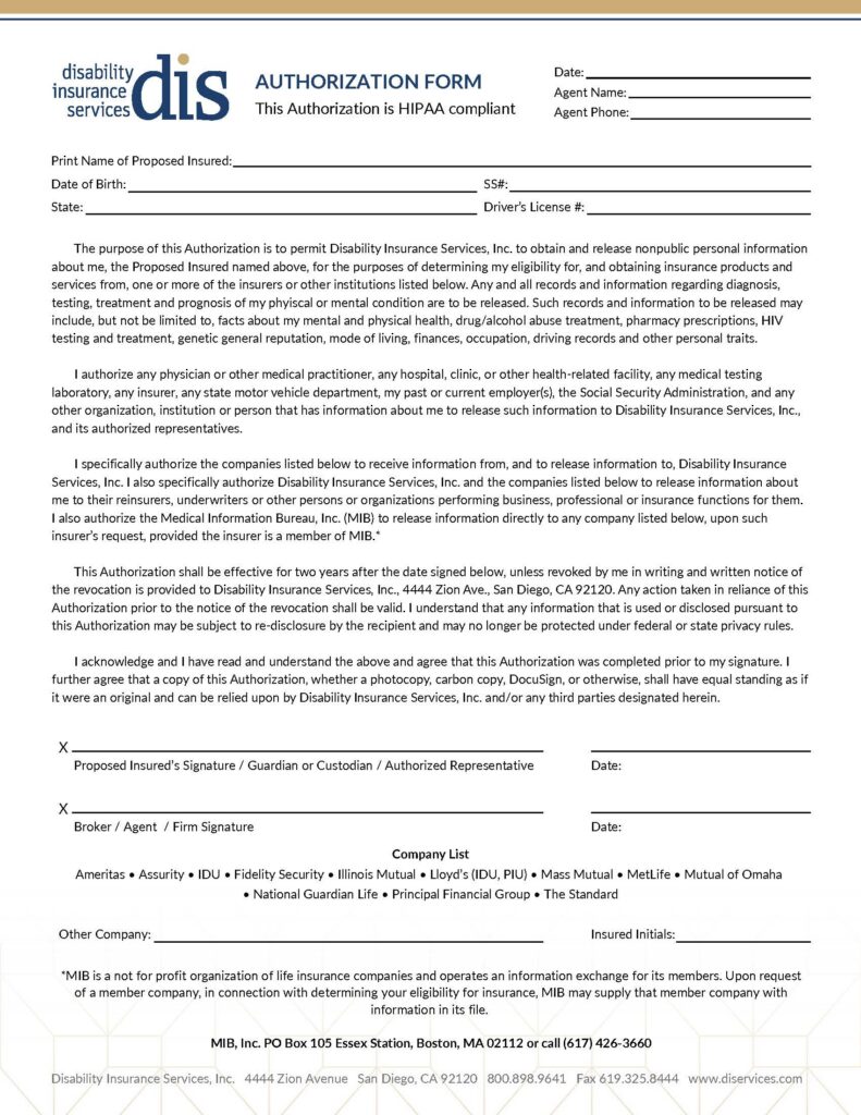 DIS HIPAA Authorization